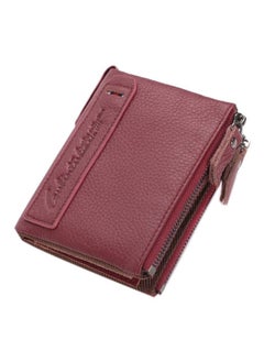 Buy Leather Double Zipper Wallet Red in UAE