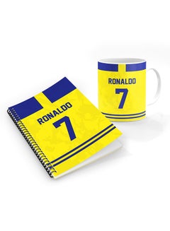 اشتري Designer Printed Coffee Mug + A5 Spiral Notebook Memo Notepad Journal Personalised Combo Gift Set Football Team - Ronaldo  Jersey no 7 في الامارات