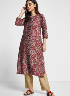 Buy Foil Printed Lace Detail Kurti in UAE