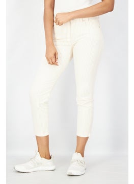 اشتري Women Slim Fit Stripe Denim Jeans, White/Yellow في السعودية