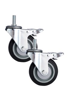 Buy 2-Piece 75mm Grey TPR Double Ball Bearing Caster - Swivel with Brake - Screw M12x30mm in Saudi Arabia