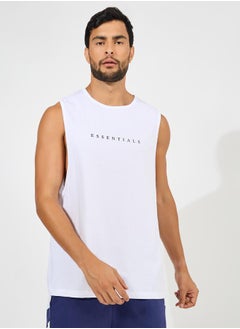 Buy Minimal Print Drop Armhole Cotton Tank in Saudi Arabia