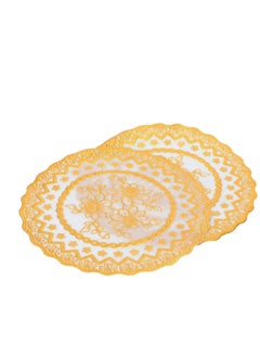 اشتري 10 PCS Golden Lace Table Mat, Round Lace Paper Doilies, 20*20cm Wipeable Dinner Table Mats, Suitable for Banquet Wedding Accent Centerpiece (Gold, Round) في الامارات