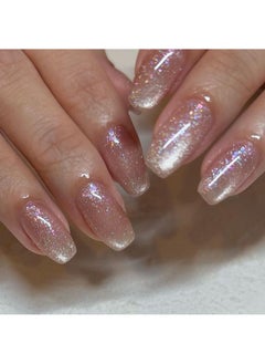 Buy Pink Opal Laser Short Fake Nails 24Pcs in Saudi Arabia