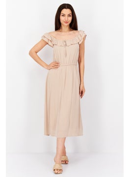 اشتري Women Metallic Midi Dress, Beige/Gold في الامارات