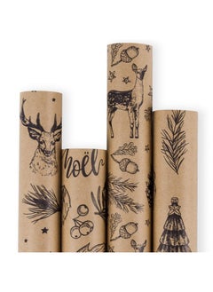 Buy Christmas Wrapping Paper - Brown Kraft Paper With Black Christmas Elements Print Paper - 4 Roll-30Inch X 10Feet Per Roll in Saudi Arabia