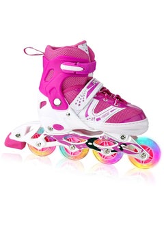 Buy Adjustable Roller Skates with Light Up Wheels, Professional Inline Skating Shoes, Lighting Wheel Comfort Skate Shoes - Size M 34-37 (pink) in Saudi Arabia