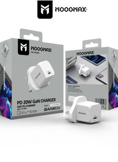 اشتري Adapter charger with PD (Type-C) port, supports very fast charging 20W - with GaN tech, which makes it 3 times faster - suitable for Apple, Samsung, Nintendo Switch, & other devices - White في السعودية