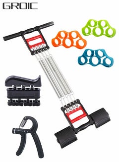 Buy 3 in 1 Exerciser - Spring Chest Expander, Hand Grip Strengthener, Pedal Pull Rope Band - Home Fitness Equipment with 5 Metal Springs and Finger Fesistance bands for Finger Abdomen Waist Arm Stretching in UAE