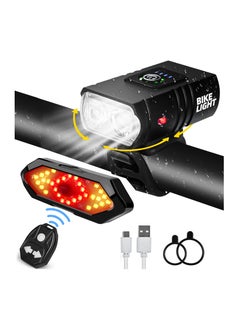 اشتري Bike Lights Set, USB Rechargeable Bicycle Light Front, Back, 1000 Lumen Bicycle Headlight and Rear Taillight with Turn Signal & Horn, Waterproof and 5,6 Lighting Modes for Night Cycling Road Mountain في السعودية