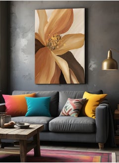 Buy Framed Canvas Wall Art Stretched Over Wooden Frame, Golden Flower Abstract Painting in Saudi Arabia