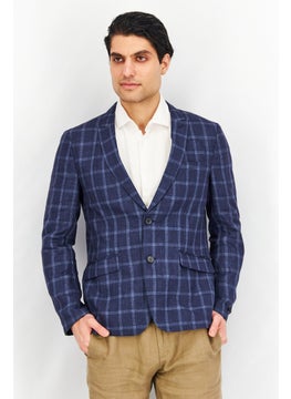 Buy Men Slim Fit Checkered Formal Blazer, Navy in UAE