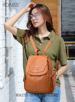 Buy Casual Backpack Women's New All-Match Large-Capacity Soft Leather Schoolbag Outdoor Travel Backpack Ladies Bag in Saudi Arabia