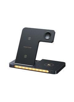 اشتري 22W 3 in 1 Wireless Charger Dock with LED Light for iPhone 14/13/12/11/X Smartwatch Earphone Black في السعودية