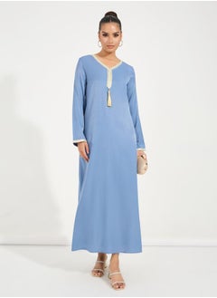 Buy Tassel Detail Contrast Trim Jalabiya Dress in Saudi Arabia