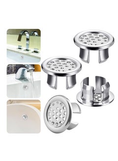 اشتري Sink Overflow Ring, Kitchen Bathroom Sink Hole Round Overflow Cover Basin Trim Overflow Drain Cap Cover Insert in Hole Spares, 30mm Silver (4 Pieces Mesh-Type) في السعودية