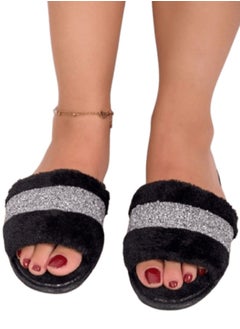 Buy black fur slipper with crystals 38/39 in Egypt