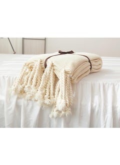 اشتري Simple Solid Color Knitted Throw Blanket Cotton Lunch Break White Blanket في الامارات