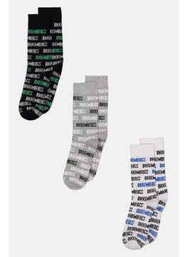 اشتري Men 3 Pairs All Over Print Tennis Socks, Black/Grey/White في السعودية