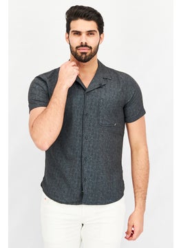 Buy Men Regular Fit Chest Pocket Short Sleeve Casual Shirts, Charcoal Grey in UAE