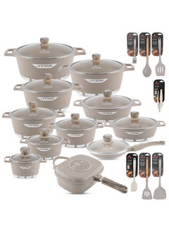 Buy 29-Piece Granite Cookware Set Kitchen Pots and Pans Set Includes Stock Pots, Frying Pans, Double Grill Pan and Tools Complete Cooking Set - Non Stick Cookware Sets Healthy 100% PFOA & PFAS Free in UAE