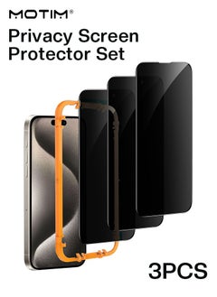 Buy for iPhone 15 Pro Max Privacy Screen Protector Set 3 Pack with Easy Installation Frame Anti-spy Tempered-Glass Micro-curved Edges Case Friendly in UAE