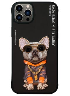 اشتري 3D Embroidery Leather Swag Dog Case for iPhone 14 Pro Max Black Cover في السعودية