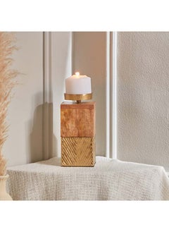 Buy Clifton Wooden and Metal Pillar Candle Holder 10 x 23 x 10 cm in UAE