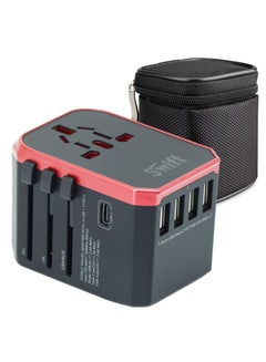 Buy Universal Travel Adapter 5.6A Fast Charging International Power Adapter 4 USB Ports with Pouch Red in UAE