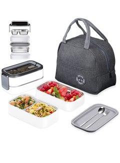Buy Stainless Steel Bento Box Adult Lunch Box, Leakproof Lunch Box with 3 Compartments, 2 Layers Lunch Container for Kids Adults Toddlers with Spoon and Fork, Bento Lunch Box with Lunch Bag in Saudi Arabia