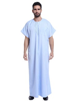 Buy Men's Short Sleeve Kandora Islamic Arabic Kaftan Robe Sky Blue in Saudi Arabia
