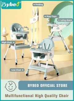 Buy Baby High Chair for Toddlers, Foldable Children Highchairs, Dining Booster Seats with Adjustable Seat Height & Backrest, 4 Wheels and Removable Tray in UAE