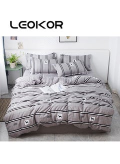 Buy 4-Piece Fashion Lines Printed Design Duvet Cover Set Cottonl Grey 200x230cm in Saudi Arabia