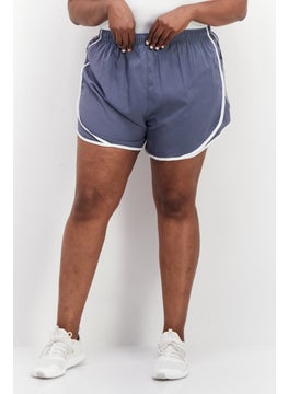 Buy Women Plus Size Textured Running Short, Dusty Blue/White in Saudi Arabia