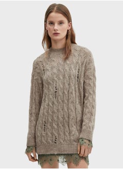 اشتري Crew Neck Cable Knitted Sweater في الامارات