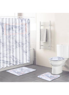 Buy 4-Piece Water-resistant Shower Curtain & Lid Toilet Cover Pedestal Rug Non-slip Bath Mat Bathroom Decoration Accessories in UAE