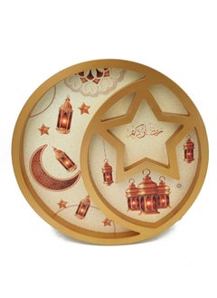 Buy Wooden serving platter in the shape of Ramadan crescent 30 cm in Saudi Arabia