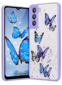 Buy Soft Liquid Flexible Butterfly Glitter Sparkle Cover for Samsung Galaxy S21 FE 6.4 2022 Purple in UAE