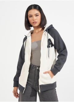 Buy Oversized Longline Color Block Zip Through Hoodie in Saudi Arabia