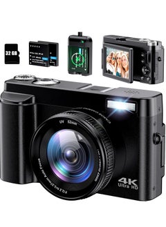 Buy 4K Digital Camera for Photography Autofocus 48MP 4K Camera with SD Card, 180° 3.0 inch Flip Screen Vlogging Camera for YouTube Video Compact Cameras with 16X Digital Zoom, Anti-Shake, 2 Batteries in Saudi Arabia