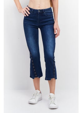 Buy Women Regular Fit Solid Stretchable Denim, Blue in UAE