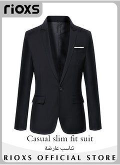 Buy Men's Formal Long Sleeve Blazer Jacket One Button Slimming Casual Blazer Coat with Two Side Pockets for Business Wedding Prom Dinner in Saudi Arabia