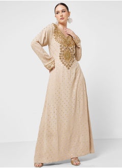 Buy Embellished V- Neck Jalabiya in UAE