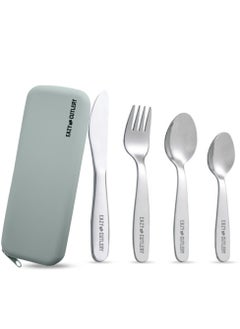 Buy Eazy Kids Set of 4 Cutlery (Spoon, Fork, Knife & Tea Spoon) w/ Silicon Pouch – Ivory in Saudi Arabia