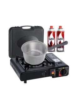 Buy Camping Stove and Box with Milk Pan and 2-Pieces Butane Gas Cartridges in UAE