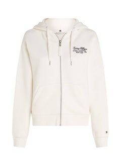 Buy Women's Logo Zip-Thru Hoody, White - Cotton in Saudi Arabia