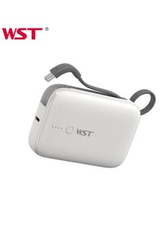 Buy WST Power Bank 9600mAh Fast Charging Type-C PD 22.5W Small Mini Portable Power Bank Built in Cable with Two (USB-C & A) Outputs also - White in UAE