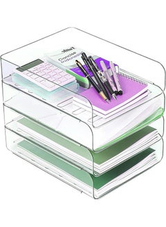 Buy Set of 4 Office Organization and Storage, Clear PET Letter Tray Desk Organizer, Stackable Document Organizer for Notes, Pens, File Paper, Desk in UAE