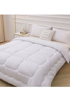 Buy Comforter for All Season 100% Cotton, Ultra Soft 300 GSM Fill Weight and Box Stitched Design, Duvet Insert with Corner Tabs, Easy Care, White in UAE