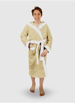 Buy Children's bathrobe, 100% cotton, cream color, with a comfortable hood - for girls and boys - one piece in Saudi Arabia